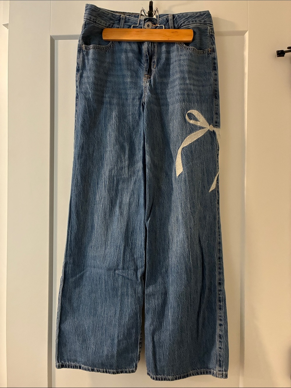 abercrombie kids Blue Wide Leg Jeans with White Bow Accent